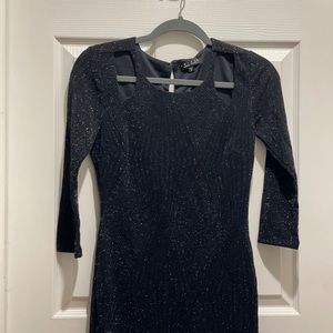 Black Mid-Sleeve Textured Glitter Bodycon Dress